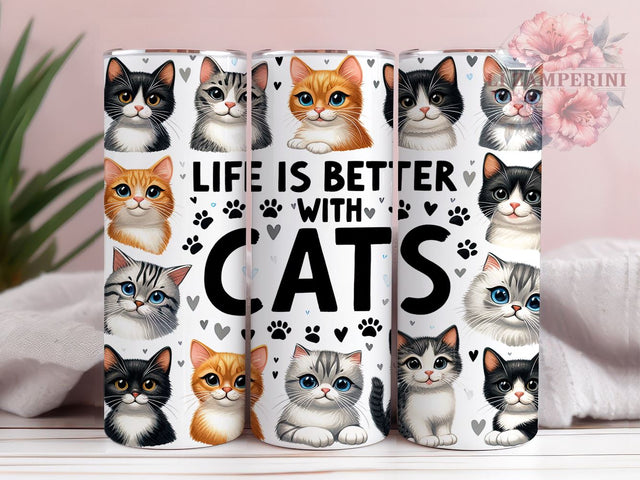 Life Is Better With Cats 20oz Tumbler Wrap PNG, Cat Lovers Tumbler Png, Straight & Tapered Tumbler Wrap, Instant Digital Download Sublimation Li Zamperini 