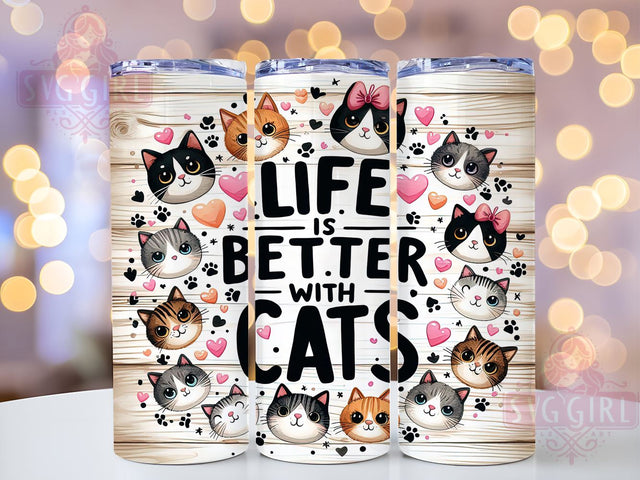 Life is Better With Cats 20oz Tumbler Wrap Sublimation Design, Straight Tapered Tumbler Wrap, Cat Lovers Tumbler Png, Instant Digital Download Sublimation SvggirlplusArt 