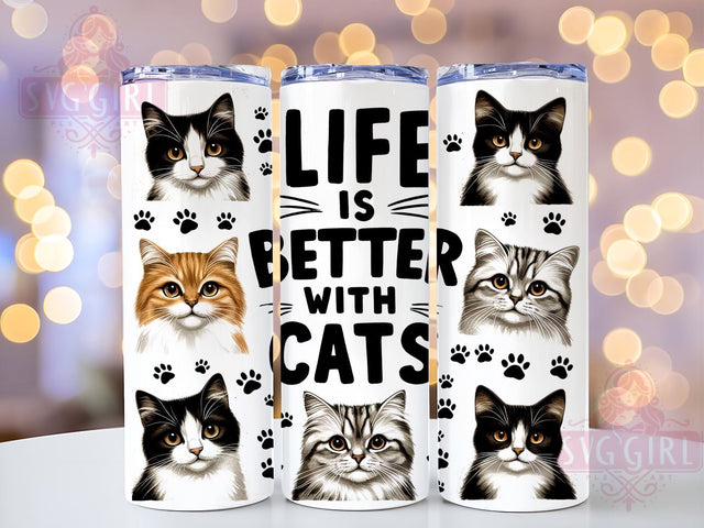 Life Is Better With Cats 20oz Tumbler Wrap Sublimation Design, Straight Tapered Tumbler Wrap, Cute Cat Tumbler Png, Instant Digital Download Sublimation SvggirlplusArt 