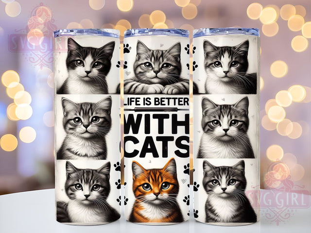 Life Is Better With Cats 20oz Tumbler Wrap Sublimation Design, Straight Tapered Tumbler Wrap, Cute Cat Tumbler Png, Instant Digital Download Sublimation SvggirlplusArt 