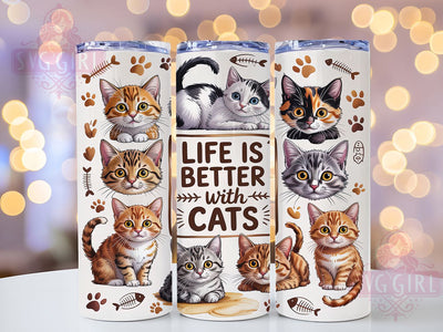 Life Is Better With Cats Tumbler, Life Is Better With Cats, 20oz Skinny Tumbler Wrap, Cat Lover Tumbler, Pet Lover Tumbler Wrap, Sublimation Tumbler Wrap, Animal Lover Tumbler Sublimation SvggirlplusArt 