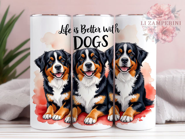 Life is Better with Dogs 20oz Tumbler, Bernese Mountain Dog 20oz Tumbler Wrap, Dog Lover Gift, Sublimation Wrap, Mountain Dog Design, Pet Owner Gift Sublimation Li Zamperini 