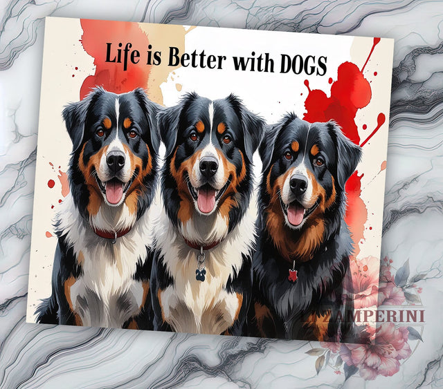 Life is Better with Dogs 20oz Tumbler, Bernese Mountain Dog 20oz Tumbler Wrap, Dog Lover Gift, Sublimation Wrap, Mountain Dog Design, Pet Owner Gift Sublimation Li Zamperini 