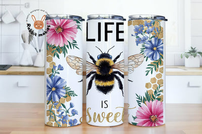 Life is sweet Tumbler PNG, Gold Honeycomb 20 oz Skinny Tumbler PNG, Bee Tumbler Wrap, Bee Quote Sublimation Tumbler Design Sublimation Rabbitmakies 