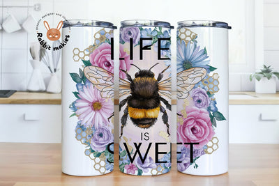 Life is sweet Tumbler PNG, Gold Honeycomb 20 oz Skinny Tumbler PNG, Bee Tumbler Wrap, Bee Quote Sublimation Tumbler Design Sublimation Rabbitmakies 