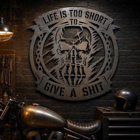 Life Is Too Short to Give a Shit Skull Laser SVG | Funny Skull Quote DXF | Laser Cut File | CNC Plasma Cut | Metal Wall Art SVG HappyDesignStudio 