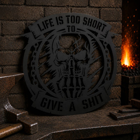 Life Is Too Short to Give a Shit Skull Laser SVG | Funny Skull Quote DXF | Laser Cut File | CNC Plasma Cut | Metal Wall Art SVG HappyDesignStudio 