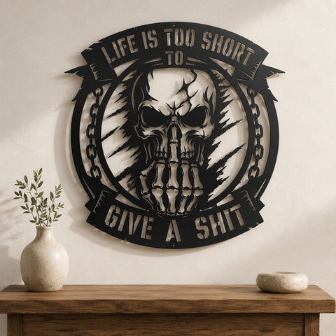 Life Is Too Short to Give a Shit Skull Laser SVG | Funny Skull Quote DXF | Laser Cut File | CNC Plasma Cut | Metal Wall Art SVG HappyDesignStudio 