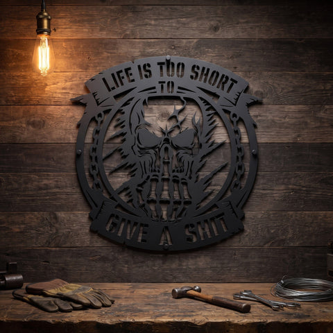 Life Is Too Short to Give a Shit Skull Laser SVG | Funny Skull Quote DXF | Laser Cut File | CNC Plasma Cut | Metal Wall Art SVG HappyDesignStudio 