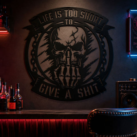 Life Is Too Short to Give a Shit Skull Laser SVG | Funny Skull Quote DXF | Laser Cut File | CNC Plasma Cut | Metal Wall Art SVG HappyDesignStudio 