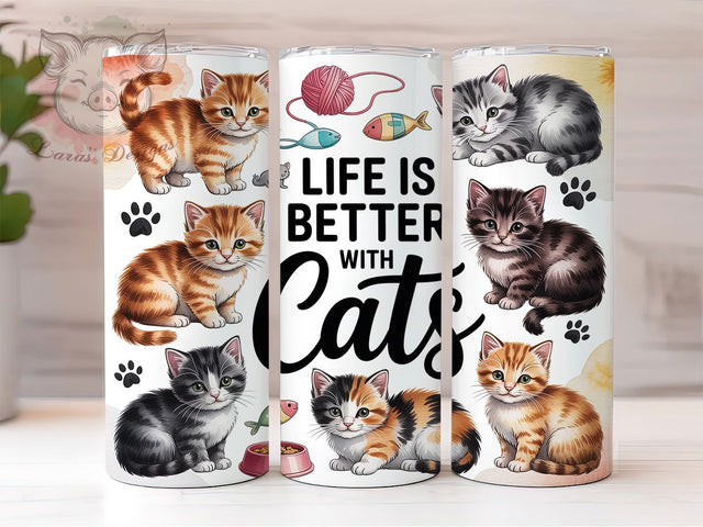 Life With Cats Charming 20oz Tumbler, Cat Lover, Charming Design, Pet Theme, Cute Cats, 20oz Tumbler Wrap, Sublimation PNG Sublimation Lara' s Designs 
