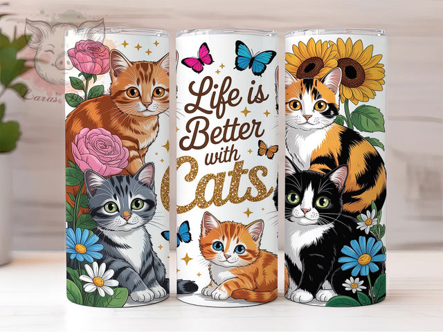Life With Cats Cute Design 20oz Tumbler, Cat Themed, Charming Design, Cute Cats, Pet Lovers, 20oz Tumbler Wrap, Sublimation PNG Sublimation Lara' s Designs 