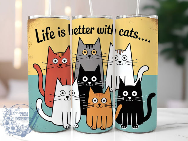 Life With Cats Funny Kitty Tumbler, Cat Lover Cup Design, Cute Kitty Sublimation Wrap, Pet Parent Drinkware, Cat Mom Gift Tumbler, Funny Cat Quote Cup, Animal Lover Wrap Sublimation ToriDesigns 