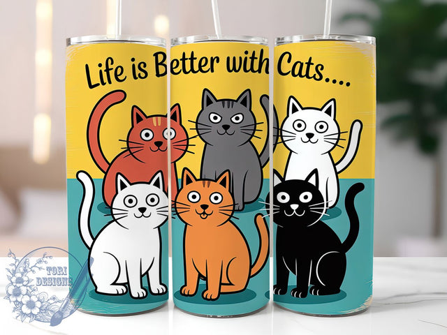Life With Cats Funny Kitty Tumbler, Cat Lover Cup Design, Cute Kitty Sublimation Wrap, Pet Parent Drinkware, Cat Mom Gift Tumbler, Funny Cat Quote Cup, Animal Lover Wrap Sublimation ToriDesigns 