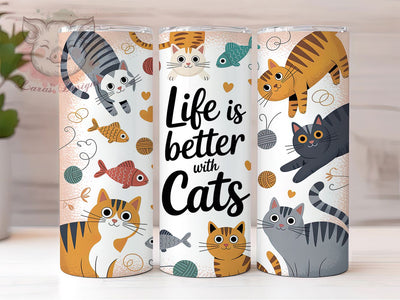 Life With Cats Tumbler, Life With Cats Tumbler, Cute 20oz Wrap, Sublimation Design, Stylish Gift Idea, Fun Cat Wrap, Kitty Lover Tumbler Sublimation Lara' s Designs 
