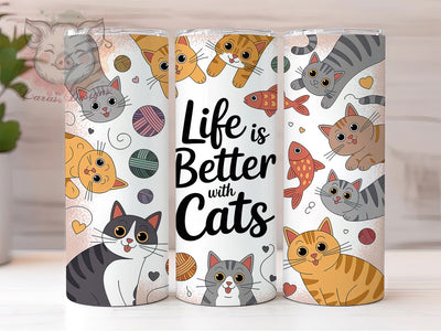 Life With Cats Tumbler, Life With Cats Tumbler, Cute 20oz Wrap, Sublimation Design, Stylish Gift Idea, Fun Cat Wrap, Kitty Lover Tumbler Sublimation Lara' s Designs 