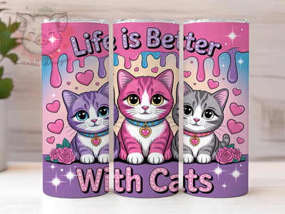 Life with Cats Whimsical Style 20oz Tumbler, Cartoon Cats, Cute Cat Design, Whimsical Style, Pet Lover, 20oz Tumbler Wrap, Sublimation PNG Sublimation Lara' s Designs 