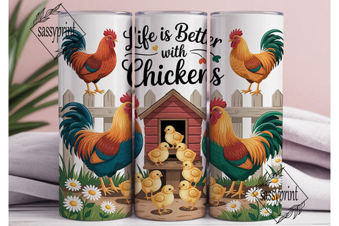 Life with Chickens 20oz Tumbler Wrap Sublimation sassyprint 