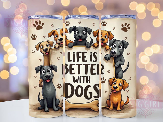Life With Dogs Dog Lover Tumbler, Life With Dogs Tumbler, 20oz Pet Wrap, Cute Dog Mom Tumbler, Puppy Lover Gift, Seamless Dog Design, Animal Lover Tumbler Sublimation SvggirlplusArt 