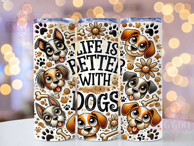 Life With Dogs Dog Lover Tumbler, Life With Dogs Tumbler, 20oz Pet Wrap, Cute Dog Mom Tumbler, Puppy Lover Gift, Seamless Dog Design, Animal Lover Tumbler Sublimation SvggirlplusArt 