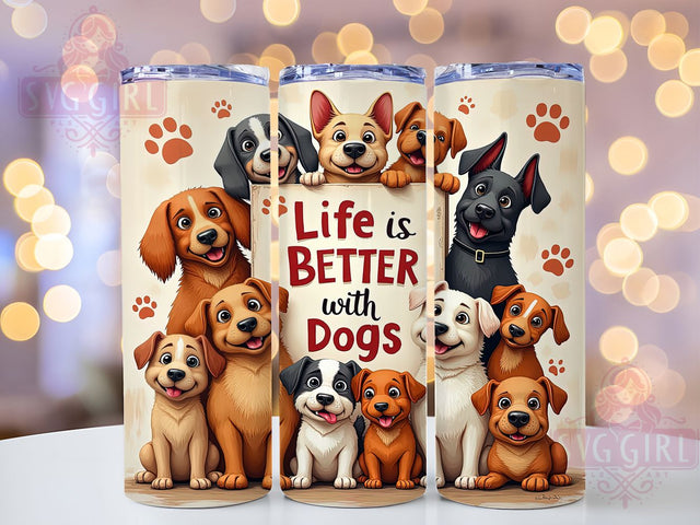 Life With Dogs Dog Lover Tumbler, Life With Dogs Tumbler, 20oz Pet Wrap, Cute Dog Mom Tumbler, Puppy Lover Gift, Seamless Dog Design, Animal Lover Tumbler Sublimation SvggirlplusArt 