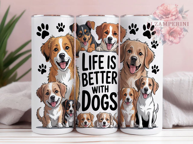 Life With Dogs Funny Dog Lover Tumbler Wrap, Life With Dogs Wrap, 20oz Dog Tumbler Design, Pet Lover Sublimation, Dog Mom Tumbler Wrap, Funny Dog Tumbler, Animal Print Tumbler Sublimation Li Zamperini 