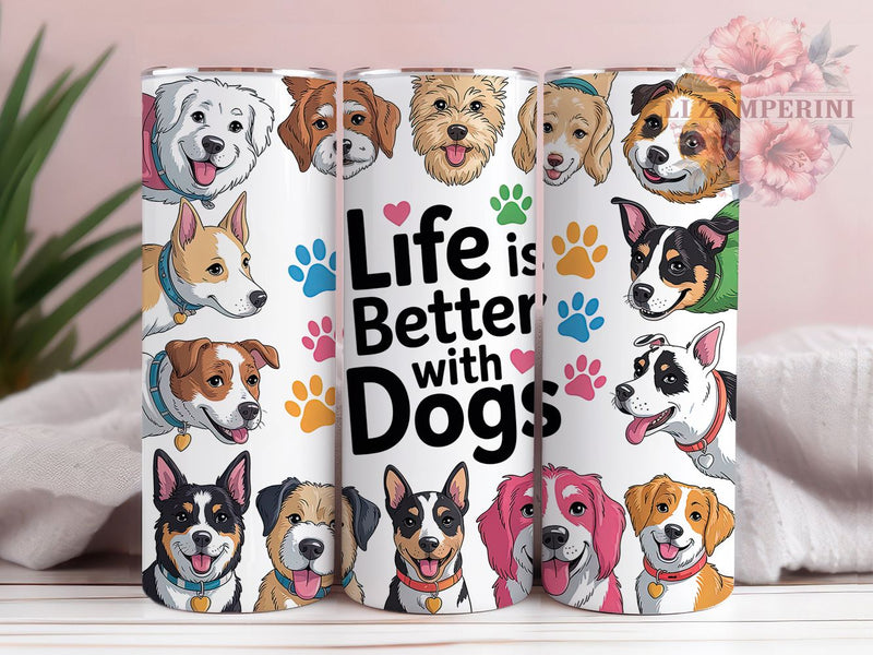Life With Dogs Lover Tumbler, Life With Dogs Tumbler, Animal Lover Wrap, Whimsical Dog Wrap, Rustic Pet Wrap, Sublimation Design, Trendy Gift Idea Sublimation Li Zamperini 