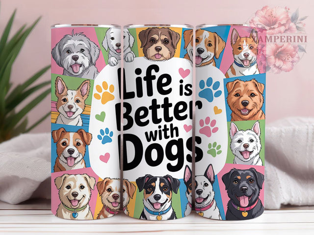 Life With Dogs Lover Tumbler, Life With Dogs Tumbler, Animal Lover Wrap, Whimsical Dog Wrap, Rustic Pet Wrap, Sublimation Design, Trendy Gift Idea Sublimation Li Zamperini 