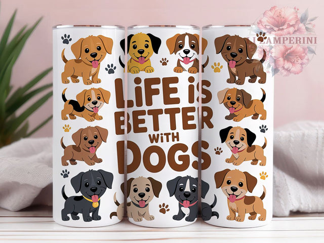 Life With Dogs Tumbler, Dog Lover Wrap, Pet Paw Cup, 20oz Sublimation Wrap, Stylish Dog Design Tumbler, Artistic Puppy Theme Cup, Canine Love Wrap Sublimation Li Zamperini 
