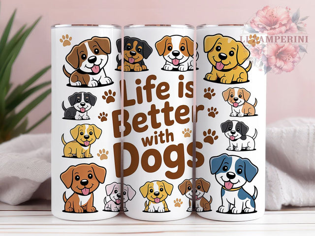Life With Dogs Tumbler, Dog Lover Wrap, Pet Paw Cup, 20oz Sublimation Wrap, Stylish Dog Design Tumbler, Artistic Puppy Theme Cup, Canine Love Wrap Sublimation Li Zamperini 