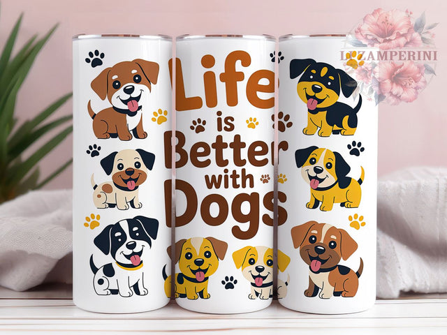 Life With Dogs Tumbler, Dog Lover Wrap, Pet Paw Cup, 20oz Sublimation Wrap, Stylish Dog Design Tumbler, Artistic Puppy Theme Cup, Canine Love Wrap Sublimation Li Zamperini 