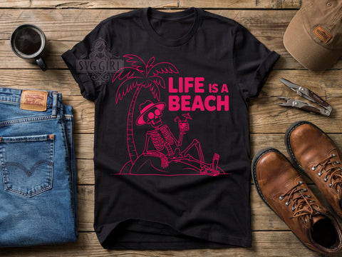 Life’s a Beach Retro T-Shirt PNG, Retro Skeleton, Tropical Beach, Screenprint Style, Bold Retro, Skinny Tumbler, Sublimation PNG Sublimation SvggirlplusArt 