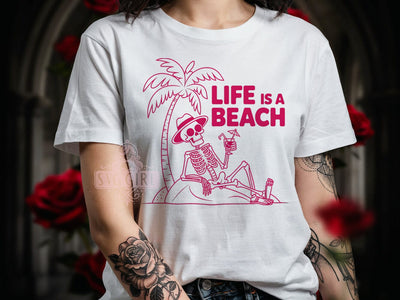 Life’s a Beach Retro T-Shirt PNG, Retro Skeleton, Tropical Beach, Screenprint Style, Bold Retro, Skinny Tumbler, Sublimation PNG Sublimation SvggirlplusArt 