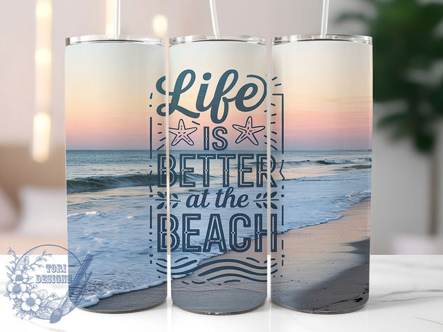 Life’s Better at Beach Tumbler, Sunset Beach Tumbler, Beach Life Cup Wrap, 20oz Skinny Beach Sublimation, Coastal Sunset Design, Ocean Vacation Tumbler, Summer Vibes Wrap Sublimation ToriDesigns 