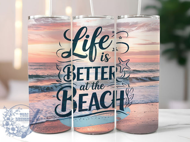 Life’s Better at Beach Tumbler, Sunset Beach Tumbler, Beach Life Cup Wrap, 20oz Skinny Beach Sublimation, Coastal Sunset Design, Ocean Vacation Tumbler, Summer Vibes Wrap Sublimation ToriDesigns 