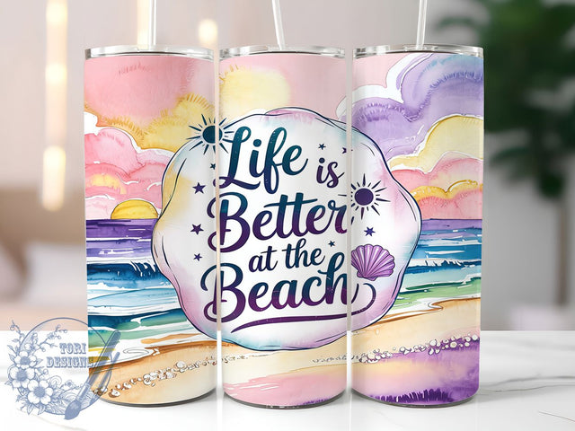 Life's Better at the Beach 20oz Tumbler Wrap, Life is Better at the Beach, 20oz Sublimation Wrap, Ocean Vibes Tumbler, Summer Beach Drinkware, Coastal Living Cup, Beach Lover Gift Sublimation ToriDesigns 