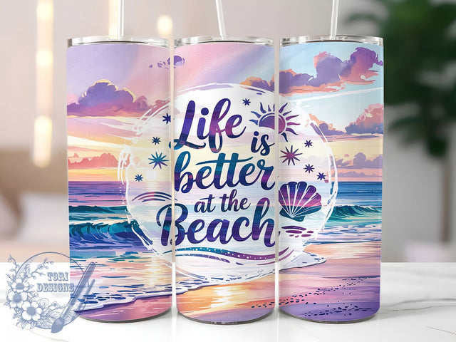 Life's Better at the Beach 20oz Tumbler Wrap, Life is Better at the Beach, 20oz Sublimation Wrap, Ocean Vibes Tumbler, Summer Beach Drinkware, Coastal Living Cup, Beach Lover Gift Sublimation ToriDesigns 