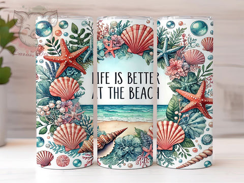 Life's Better at the Beach Coastal Tumbler, Life is Better at the Beach, 20oz Sublimation Tumbler, Coastal Drinkware, Ocean Lover Gift, Summer Vibes Tumbler, Beach Decor Tumbler Sublimation Lara' s Designs 