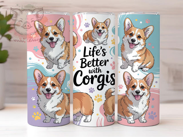 Life’s Better With Corgis Tumbler, Dog Lover, Life’s Better With Corgis, Cute Theme, Pet Style, 20Oz Tumbler, Sublimation Wrap Sublimation Lara' s Designs 