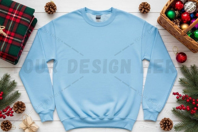 Light blue crew neck sweatshirt christmas design Mock Up Photo Designangry 