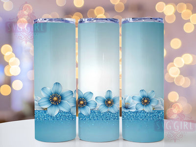 Light Blue Floral Tumbler Wrap, 3D Floral Design, Blue Glitter Tumbler, 20oz Sublimation, Elegant Drinkware, Floral Glitter Tumbler, Stylish Tumbler Wrap Sublimation SvggirlplusArt 