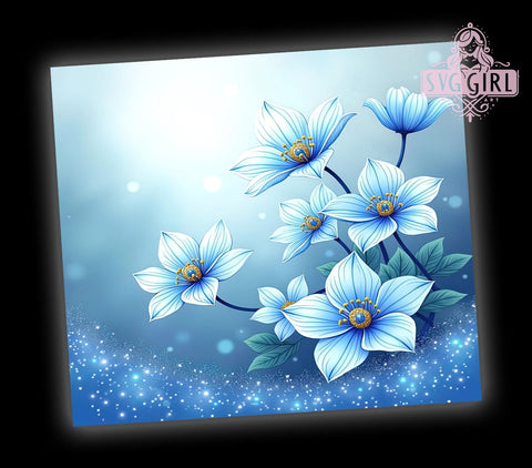 Light Blue Floral Tumbler Wrap, 3D Floral Design, Blue Glitter Tumbler, 20oz Sublimation, Elegant Drinkware, Floral Glitter Tumbler, Stylish Tumbler Wrap Sublimation SvggirlplusArt 