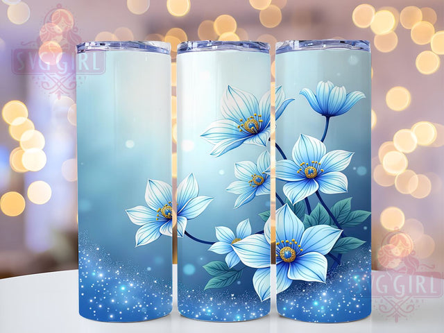 Light Blue Floral Tumbler Wrap, 3D Floral Design, Blue Glitter Tumbler, 20oz Sublimation, Elegant Drinkware, Floral Glitter Tumbler, Stylish Tumbler Wrap Sublimation SvggirlplusArt 