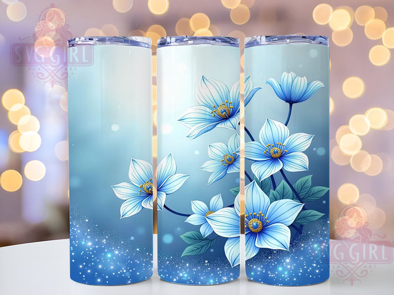 Light Blue Floral Tumbler Wrap, 3D Floral Design, Blue Glitter Tumbler, 20oz Sublimation, Elegant Drinkware, Floral Glitter Tumbler, Stylish Tumbler Wrap Sublimation SvggirlplusArt 