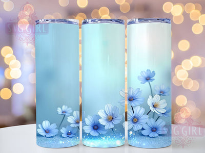 Light Blue Floral Tumbler Wrap, 3D Floral Design, Blue Glitter Tumbler, 20oz Sublimation, Elegant Drinkware, Floral Glitter Tumbler, Stylish Tumbler Wrap Sublimation SvggirlplusArt 