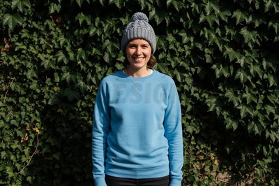 Light blue sweatshirt with knitted beanie Mock Up Photo Designangry 