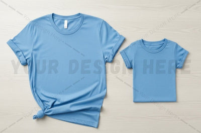 Light blue t-shirt mockup for adult and child Mock Up Photo Regulrcrative 