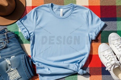 Light blue t-shirt mockup with casual outfit Mock Up Photo Designangry 