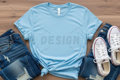 Light blue t-shirt mockup with casual outfit Mock Up Photo Regulrcrative 