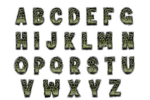 Light Green Leopard Print Doodle Alphabet Sublimation BijouBay 